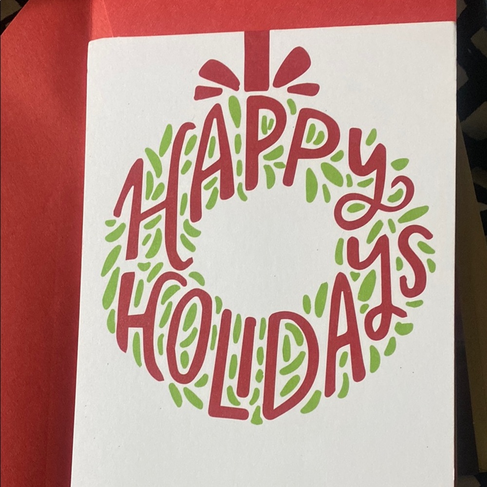 Happy Holidays Wreath Card - Red and Green